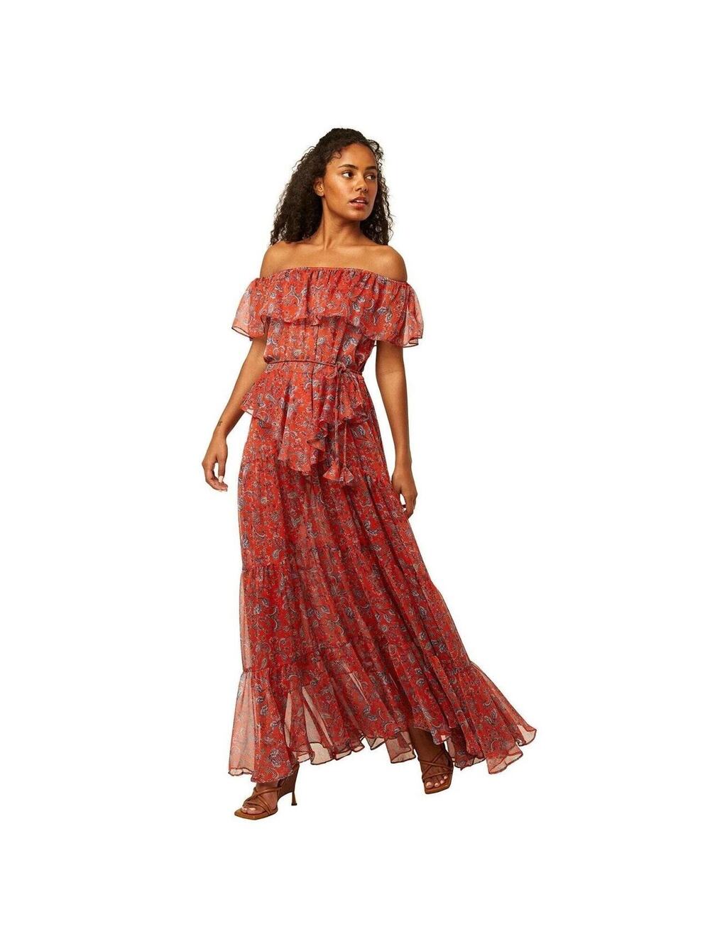NWT MISA Kiera Paisley Off-Shoulder Maxi Dress Size XS